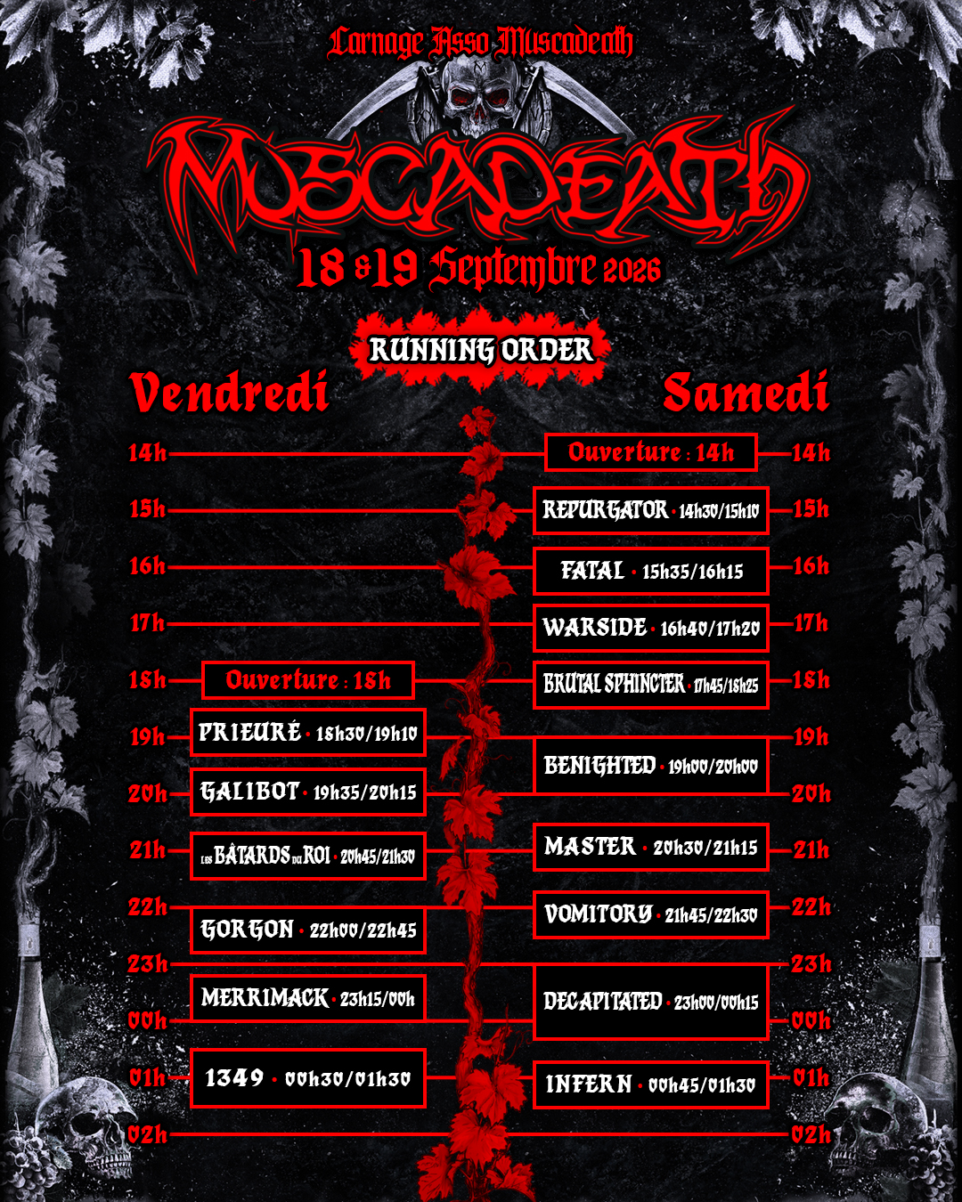 Flyer/Running order du festival MUSCADEATH XXIV au Champilambart à Vallet (44)